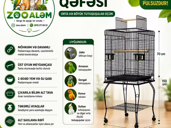 Tutuquşu Qəfəsi Bu model orta və böyük tutuquşular üçün hazırlanmış