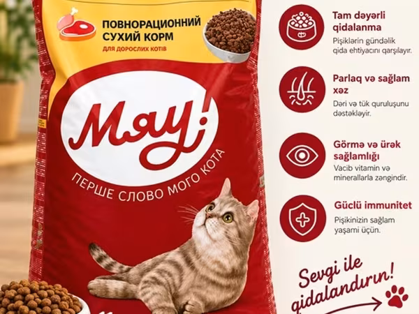 🐱 Myau – Pişiklər üçün quru yem ✅ Yetkin pişiklər üçün tam və