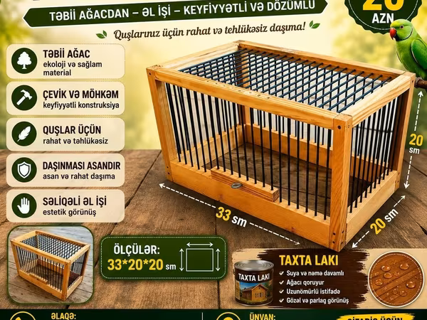 Daşıyıcı qəfəs Ağaclı quş daşıyıcı qəfəs – təbii ağacdan, əl işi -